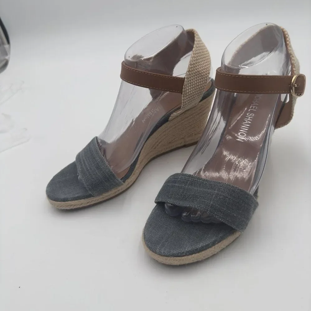 Michael Shannon wedge with braided jute with brown/natural ankle strap size 10.